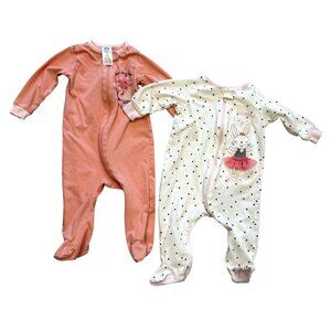 Gerber Baby Sleep N Play Lot of 2 Size 3-6M Cotton Footed Hedgehog Bunny Designs